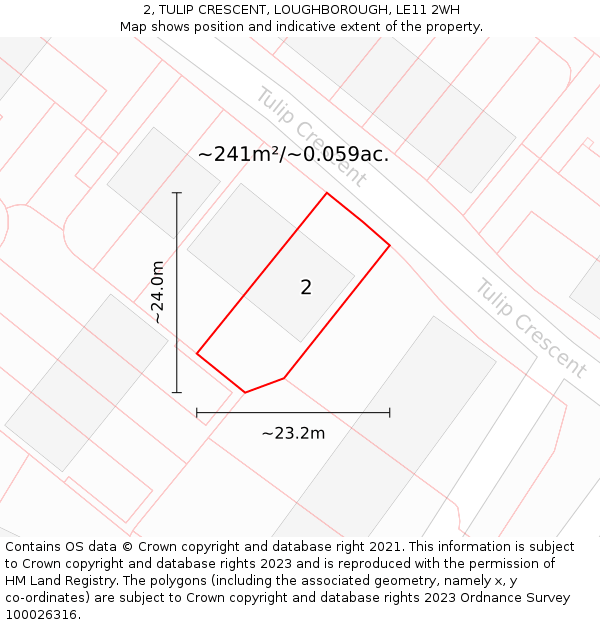 2, TULIP CRESCENT, LOUGHBOROUGH, LE11 2WH: Plot and title map
