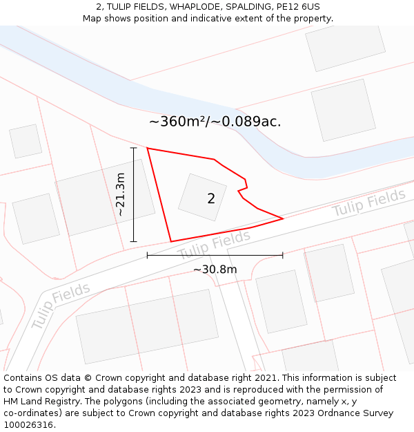 2, TULIP FIELDS, WHAPLODE, SPALDING, PE12 6US: Plot and title map