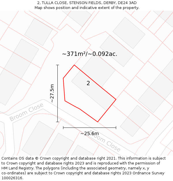 2, TULLA CLOSE, STENSON FIELDS, DERBY, DE24 3AD: Plot and title map