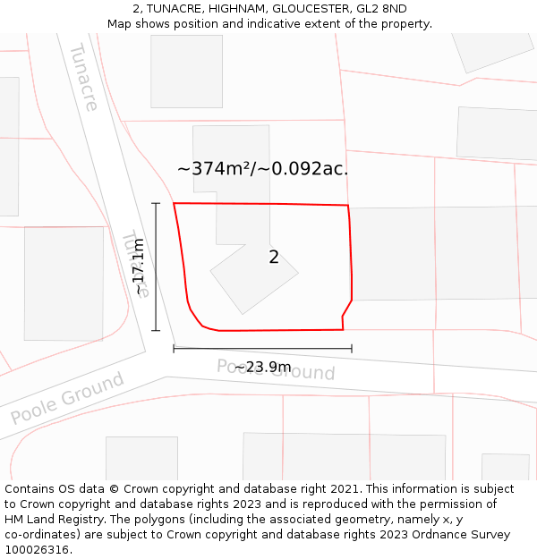 2, TUNACRE, HIGHNAM, GLOUCESTER, GL2 8ND: Plot and title map