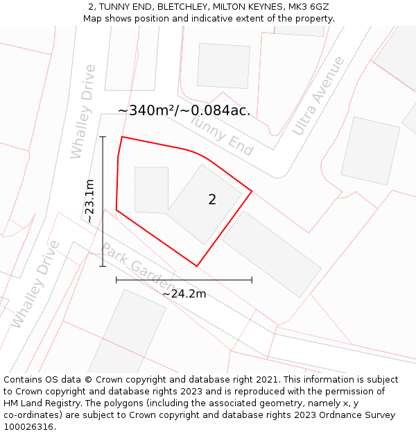 2, TUNNY END, BLETCHLEY, MILTON KEYNES, MK3 6GZ: Plot and title map
