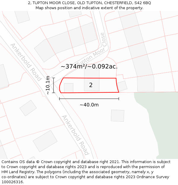 2, TUPTON MOOR CLOSE, OLD TUPTON, CHESTERFIELD, S42 6BQ: Plot and title map