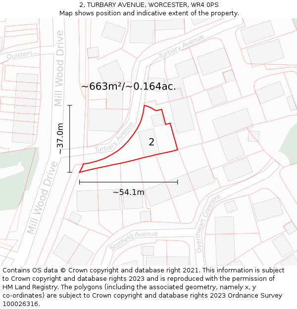 2, TURBARY AVENUE, WORCESTER, WR4 0PS: Plot and title map