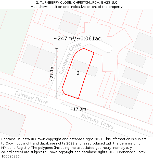 2, TURNBERRY CLOSE, CHRISTCHURCH, BH23 1LQ: Plot and title map