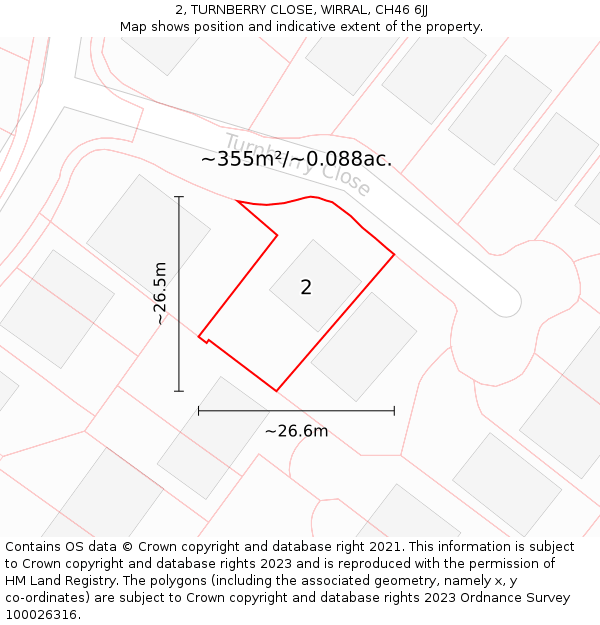 2, TURNBERRY CLOSE, WIRRAL, CH46 6JJ: Plot and title map