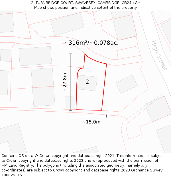 2, TURNBRIDGE COURT, SWAVESEY, CAMBRIDGE, CB24 4GH: Plot and title map