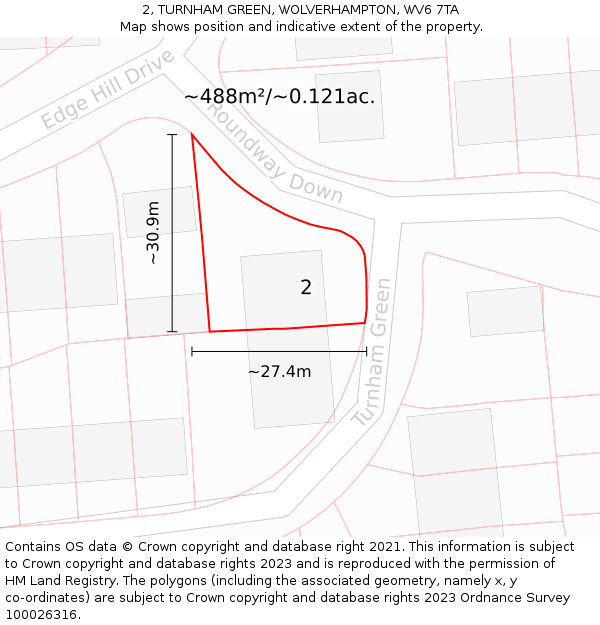 2, TURNHAM GREEN, WOLVERHAMPTON, WV6 7TA: Plot and title map