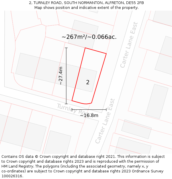 2, TURNLEY ROAD, SOUTH NORMANTON, ALFRETON, DE55 2FB: Plot and title map