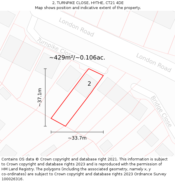 2, TURNPIKE CLOSE, HYTHE, CT21 4DE: Plot and title map