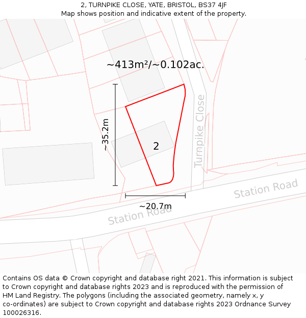 2, TURNPIKE CLOSE, YATE, BRISTOL, BS37 4JF: Plot and title map