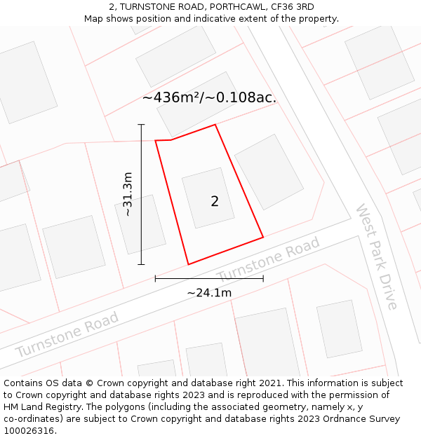 2, TURNSTONE ROAD, PORTHCAWL, CF36 3RD: Plot and title map