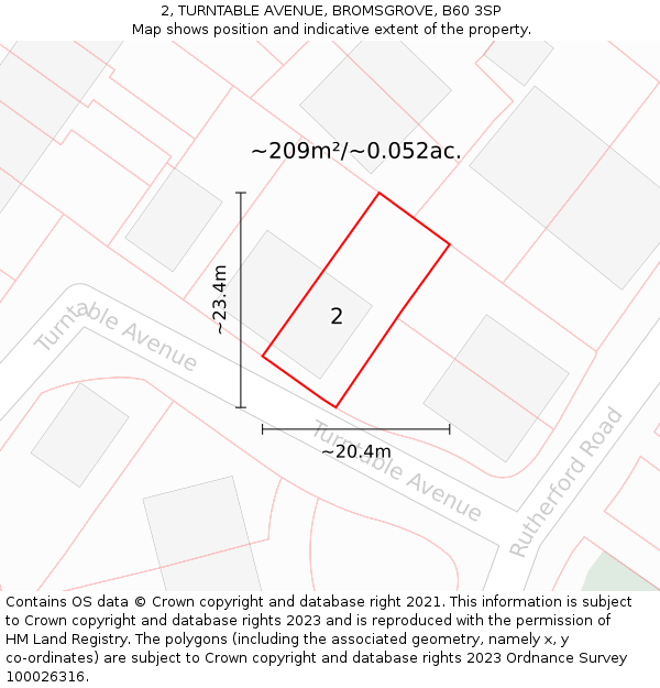 2, TURNTABLE AVENUE, BROMSGROVE, B60 3SP: Plot and title map