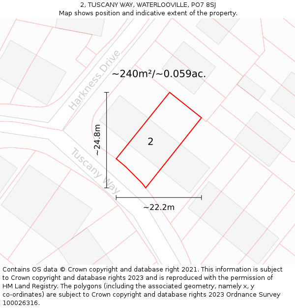 2, TUSCANY WAY, WATERLOOVILLE, PO7 8SJ: Plot and title map