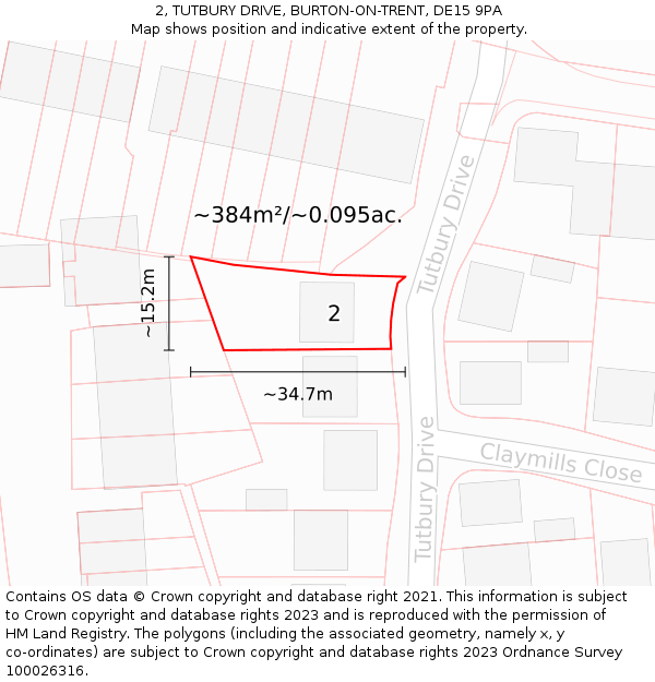 2, TUTBURY DRIVE, BURTON-ON-TRENT, DE15 9PA: Plot and title map