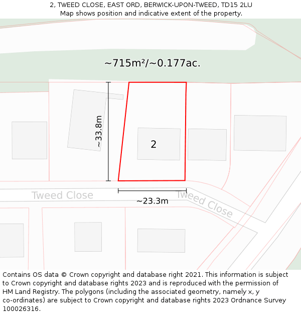 2, TWEED CLOSE, EAST ORD, BERWICK-UPON-TWEED, TD15 2LU: Plot and title map