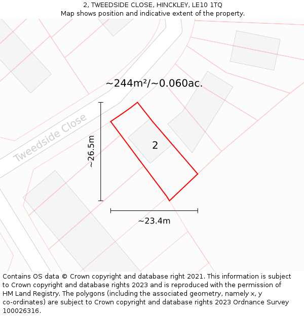 2, TWEEDSIDE CLOSE, HINCKLEY, LE10 1TQ: Plot and title map