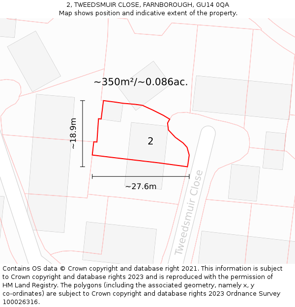 2, TWEEDSMUIR CLOSE, FARNBOROUGH, GU14 0QA: Plot and title map