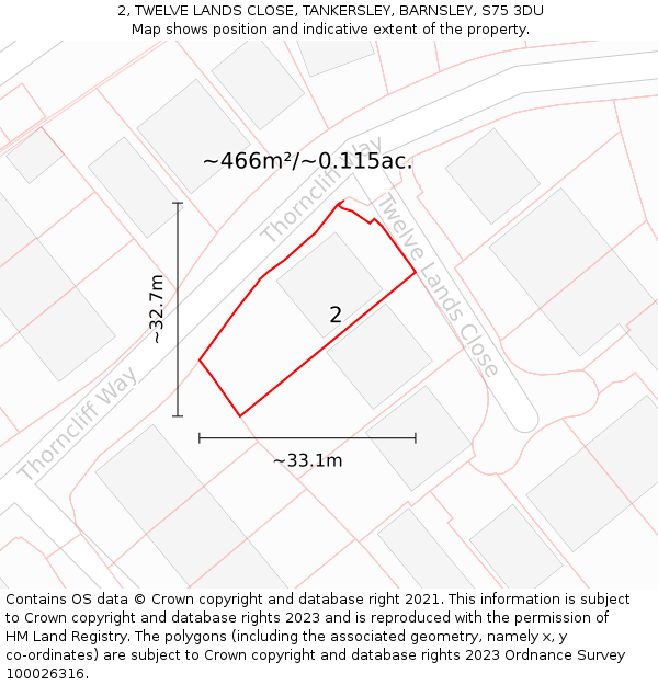 2, TWELVE LANDS CLOSE, TANKERSLEY, BARNSLEY, S75 3DU: Plot and title map