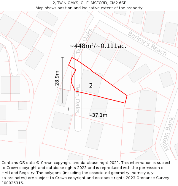 2, TWIN OAKS, CHELMSFORD, CM2 6SP: Plot and title map