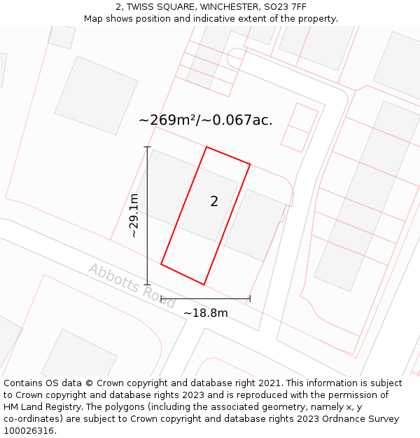 2, TWISS SQUARE, WINCHESTER, SO23 7FF: Plot and title map