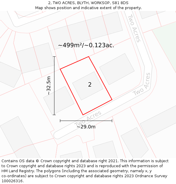 2, TWO ACRES, BLYTH, WORKSOP, S81 8DS: Plot and title map