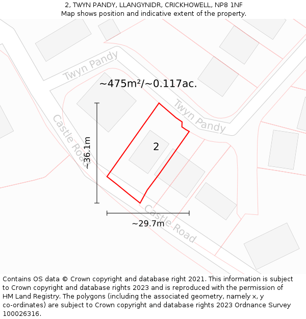 2, TWYN PANDY, LLANGYNIDR, CRICKHOWELL, NP8 1NF: Plot and title map