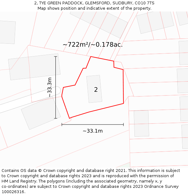 2, TYE GREEN PADDOCK, GLEMSFORD, SUDBURY, CO10 7TS: Plot and title map