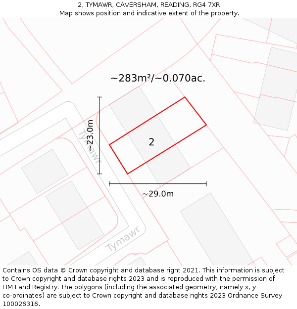 2, TYMAWR, CAVERSHAM, READING, RG4 7XR: Plot and title map