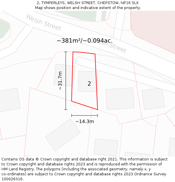 2, TYMPERLEYS, WELSH STREET, CHEPSTOW, NP16 5LX: Plot and title map