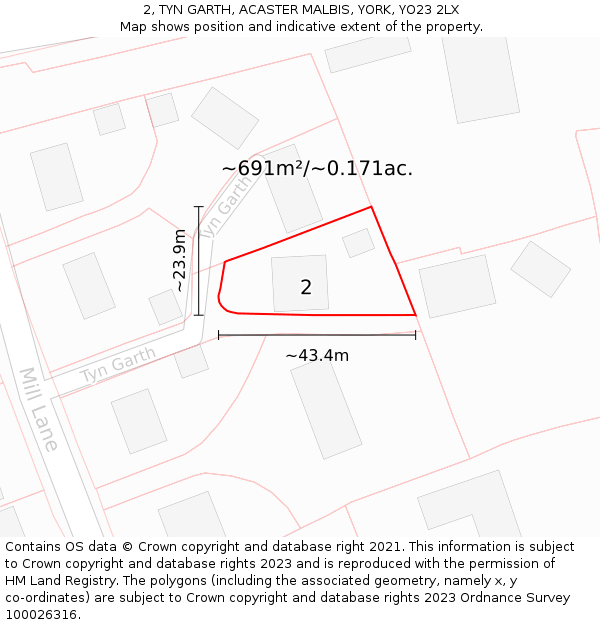 2, TYN GARTH, ACASTER MALBIS, YORK, YO23 2LX: Plot and title map