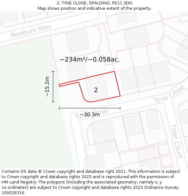 2, TYNE CLOSE, SPALDING, PE11 3DN: Plot and title map