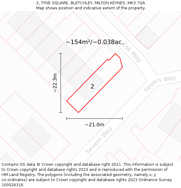 2, TYNE SQUARE, BLETCHLEY, MILTON KEYNES, MK3 7QA: Plot and title map