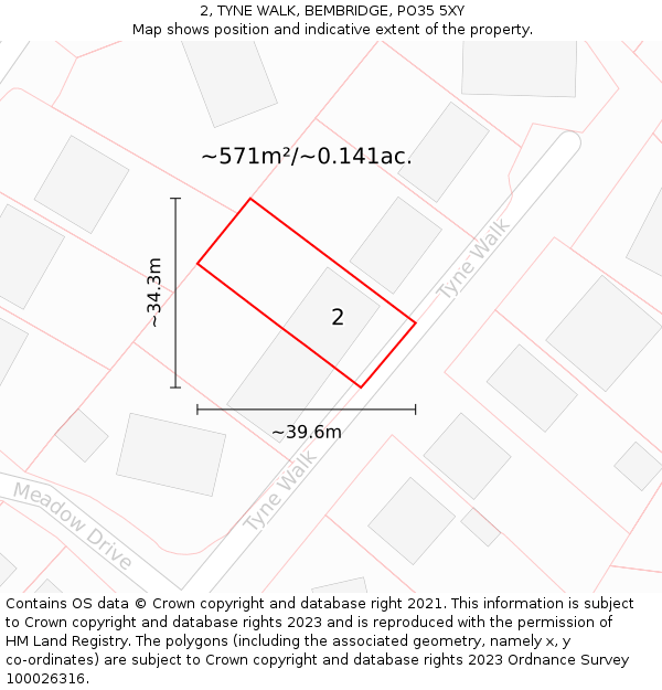 2, TYNE WALK, BEMBRIDGE, PO35 5XY: Plot and title map