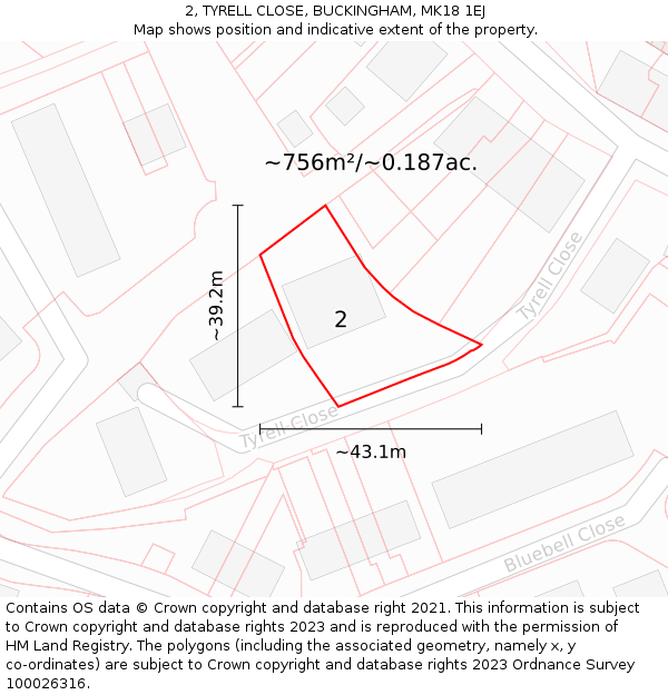 2, TYRELL CLOSE, BUCKINGHAM, MK18 1EJ: Plot and title map