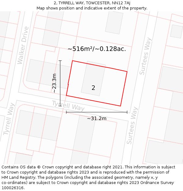 2, TYRRELL WAY, TOWCESTER, NN12 7AJ: Plot and title map