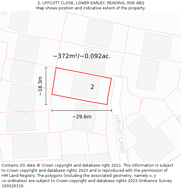 2, UFFCOTT CLOSE, LOWER EARLEY, READING, RG6 4BQ: Plot and title map