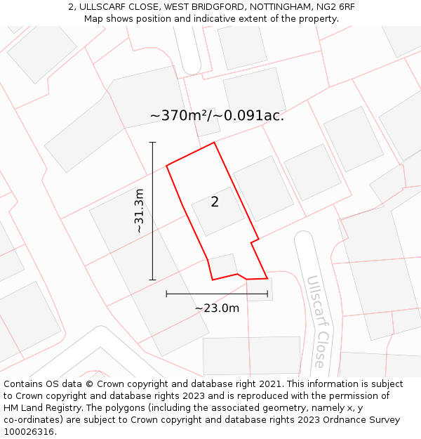 2, ULLSCARF CLOSE, WEST BRIDGFORD, NOTTINGHAM, NG2 6RF: Plot and title map