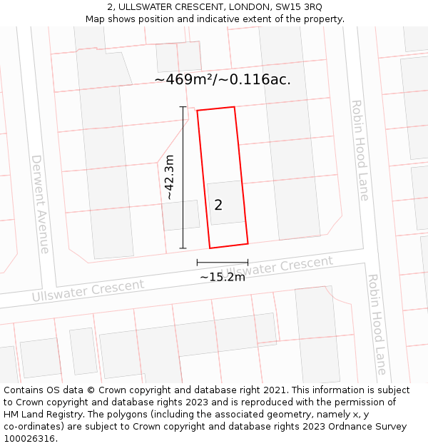 2, ULLSWATER CRESCENT, LONDON, SW15 3RQ: Plot and title map