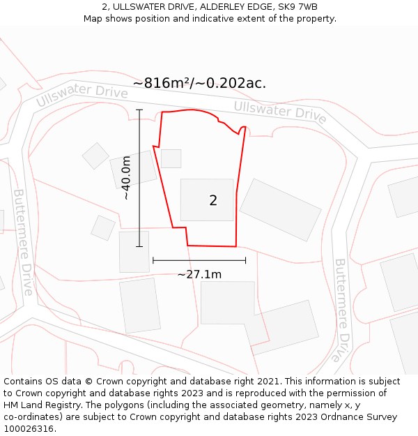 2, ULLSWATER DRIVE, ALDERLEY EDGE, SK9 7WB: Plot and title map