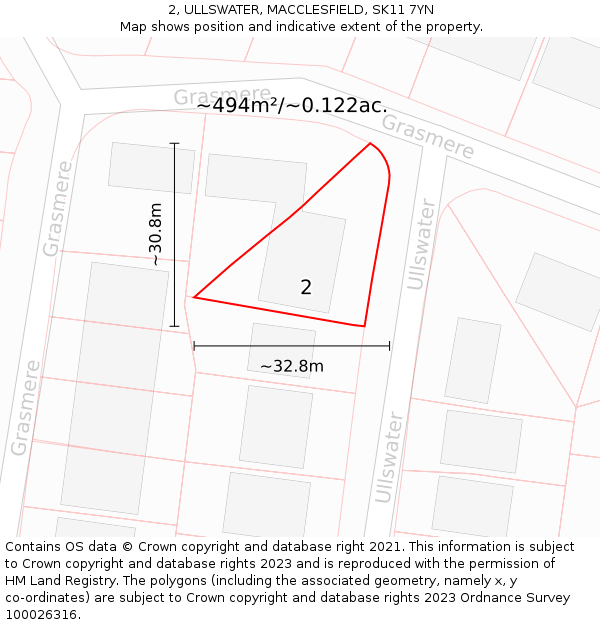 2, ULLSWATER, MACCLESFIELD, SK11 7YN: Plot and title map