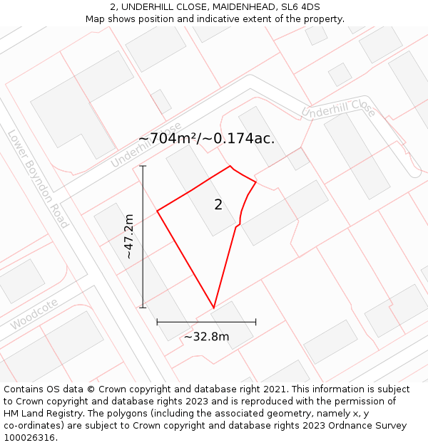 2, UNDERHILL CLOSE, MAIDENHEAD, SL6 4DS: Plot and title map