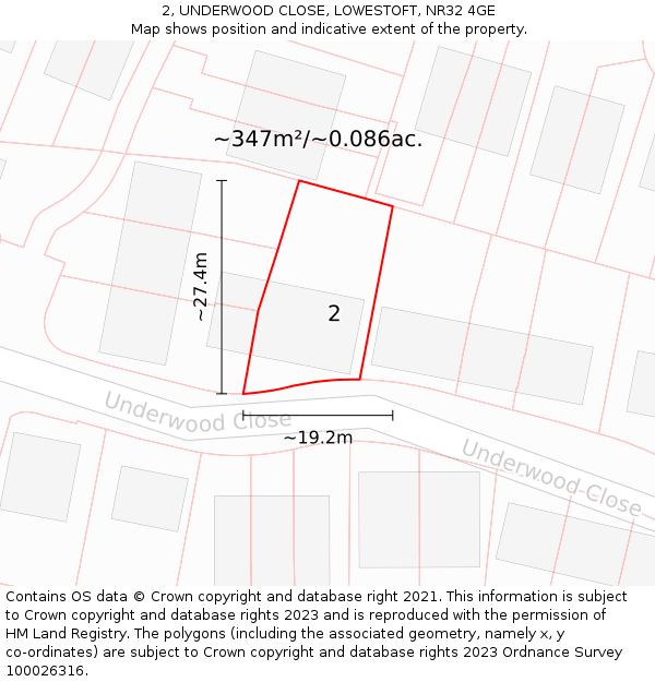2, UNDERWOOD CLOSE, LOWESTOFT, NR32 4GE: Plot and title map