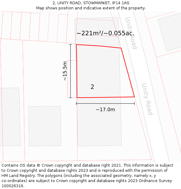 2, UNITY ROAD, STOWMARKET, IP14 1AS: Plot and title map
