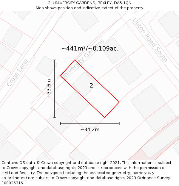 2, UNIVERSITY GARDENS, BEXLEY, DA5 1QN: Plot and title map