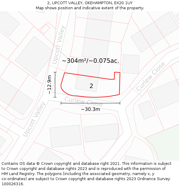 2, UPCOTT VALLEY, OKEHAMPTON, EX20 1UY: Plot and title map