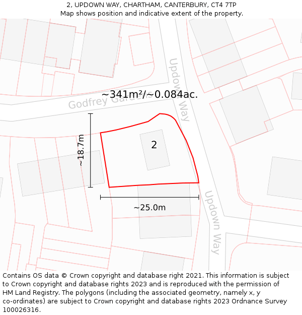 2, UPDOWN WAY, CHARTHAM, CANTERBURY, CT4 7TP: Plot and title map