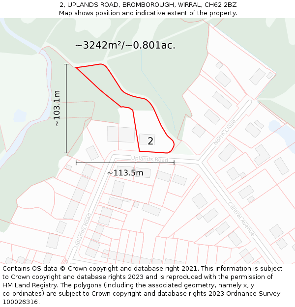 2, UPLANDS ROAD, BROMBOROUGH, WIRRAL, CH62 2BZ: Plot and title map