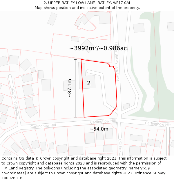 2, UPPER BATLEY LOW LANE, BATLEY, WF17 0AL: Plot and title map