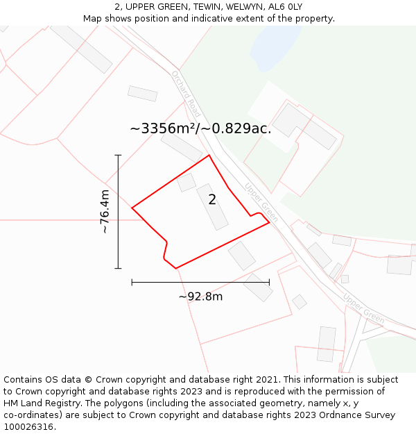 2, UPPER GREEN, TEWIN, WELWYN, AL6 0LY: Plot and title map