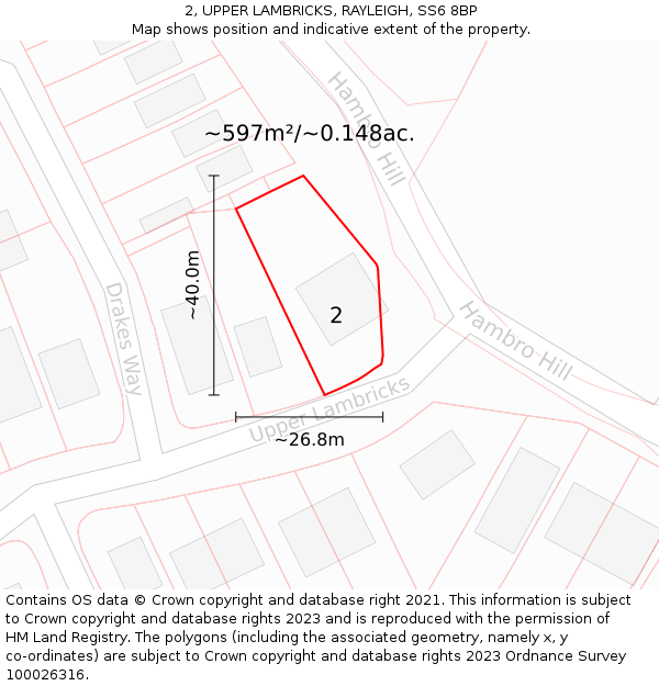 2, UPPER LAMBRICKS, RAYLEIGH, SS6 8BP: Plot and title map